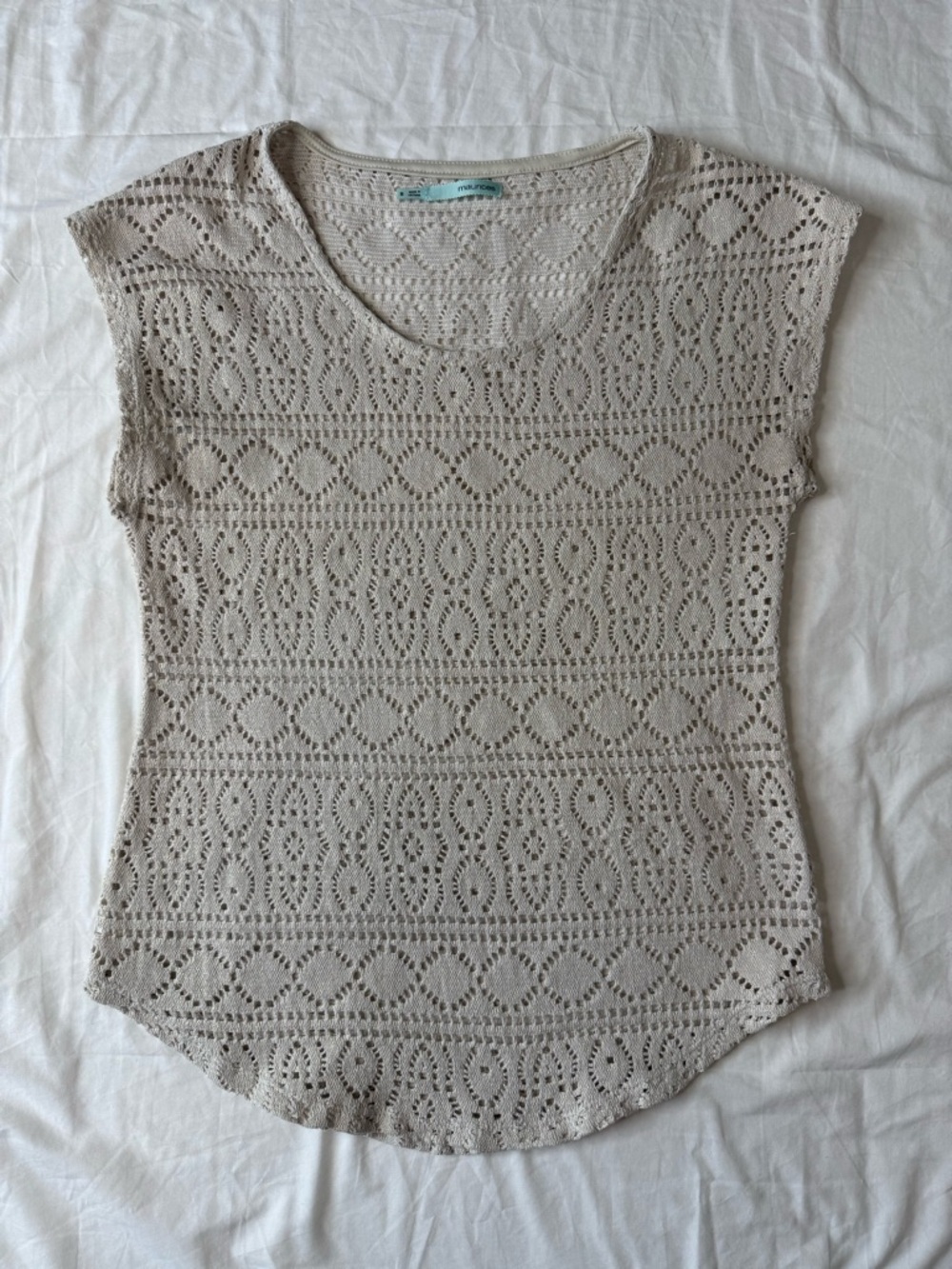 Maurices Size S Beige Crochet Lace Shimmer Top Boho